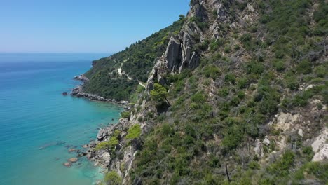 Panoramic-aerial-view-of-the-Greek-coast's-urban-environment
