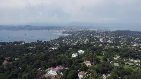 South-of-France,-near-Cannes-and-Antibes,-Tropical-Coastline---Aerial-Panorama-Landscape