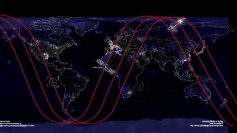 Die-Weltkarte-Wird-Durch-Die-Darstellung-Der-Darüber-Kreisenden-Satelliten-Zum-Leben-Erweckt