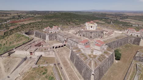 Aerial-View-Around-The-Fortification-Walls-Of-Conde-de-Lippe-Fort-In-Portugal-On-Clear-Sunny-Day