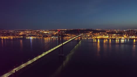 Drone-footage-of-the-bridge-and-river-in-Lisbon,-Portugal