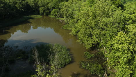 Ruhiger-Teich,-Umgeben-Von-Grünen-Bäumen,-Lake-Sequoyah-In-Ar,-USA-–-Luftdrohnenaufnahme