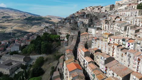 1-Drone-Shot-of-the-Southern-Italian-regional-village-of-Gangi,-views-of-Madonie-mounts-in-the-province-of-Palermo-Sicily-Italy