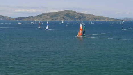 Sailboats-passing-each-other-dangerously-close-on-the-water-during-competition