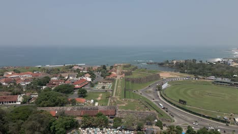 Flyover-of-tranquil-day-at-Dutch-Galle-Fortress-on-Sri-Lanka-coast