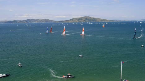 Sailboats-turning-during-sailing-competition,-sailing-Grand-Prix