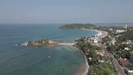 Aerial-view-of-beautiful-Sri-Lanka-coastline-at-tropical-Hikkaduwa