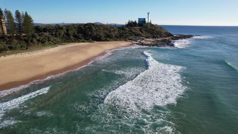 Seascape-And-Shore-Of-Kawana-Beach-In-Queensland,-Australia---drone-shot