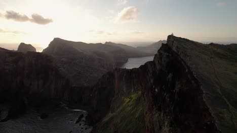 Morning-in-Madeira,-Coastline-hills,-Portugal,-Aerial-drone