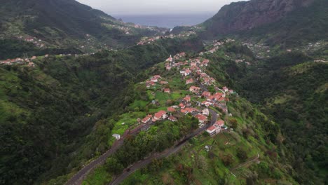 drone-village,-forest-after-rain,-Madeira,-Portugal