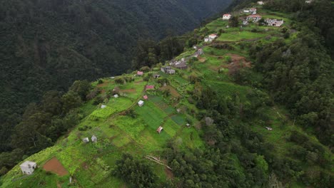 Drohnenansicht-Kleines-Dorf,-Wald-Nach-Regen,-Madeira,-Portugal
