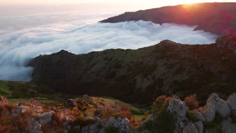 drone-aerial-Clear-sky,-mountains,-above-clouds,-Madeira,-Portugal