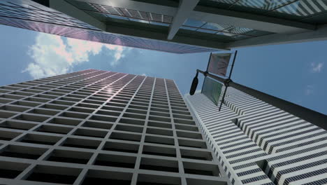 Giant-corporate-office-buildings-display-cityscape-grandeur-from-low-angle