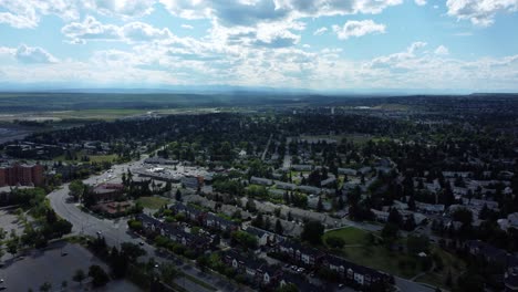 Aerial-perspectives-above-communities-in-summertime-in-Calgary,-Canada