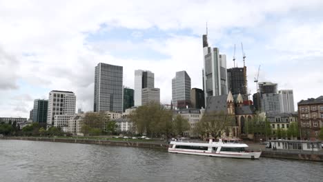 Establishing-view-of-Frankfurt-Financial-District-Skyline-from-River-Main