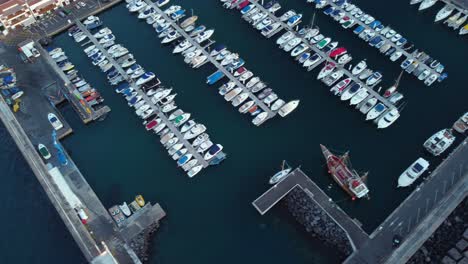 Top-down-aerial-of-Los-Gigantos-yacht-harbor-in-Tenerife