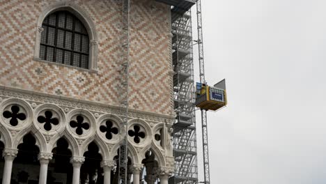 Construction-Elevator-Beside-Scaffolding-On-Doge's-Palace-In-Venice