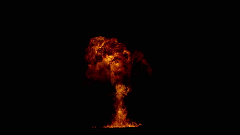 Fire-explosion-from-the-bottom-of-the-screen,-black-background,-transparent-overlay-with-alpha-matte,-​​big-explosion-effect-video