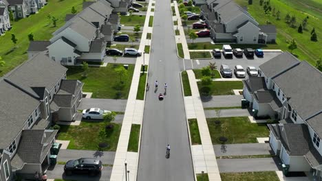 A-drone-flies-over-homes-in-suburban-housing-development