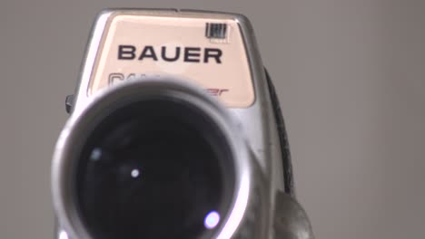 Bauer-C1M-Super-8mm-video-Camera-Turntable-battery-Disposal-Old-Technology-15-36mm-build-in-lens-Close-up-shot