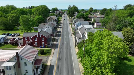 A-drone-aerial-establishing-shot-of-a-small-town-in-America