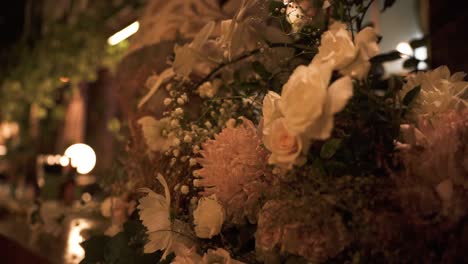 Close-Up-View-Of-Bouquet-Of-Flowers-Indoors-At-Night