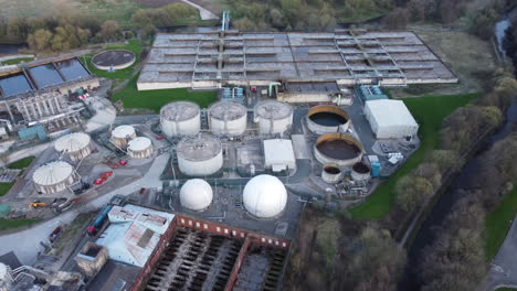 Establishing-Aerial-Drone-Shot-Flying-Over-Esholt-Sewage-Water-Treatment-Works-West-Yorkshire-UK