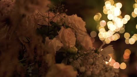 Wedding-Bouquet-Indoors,-Low-Light-At-Night---close-up