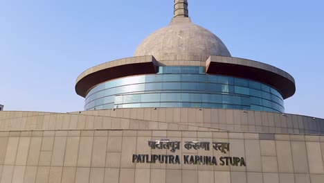 buddha-stupa-with-bright-blue-sky-at-morning-from-flat-angle-video-is-taken-at-buddha-park-patna-bihar-india-on-Apr-15-2022