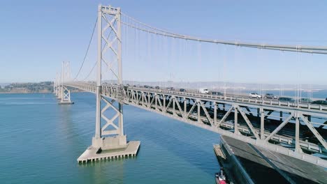 Aerial-Crane-of-Oakland-Bay-Bridge-Revealing-Bay