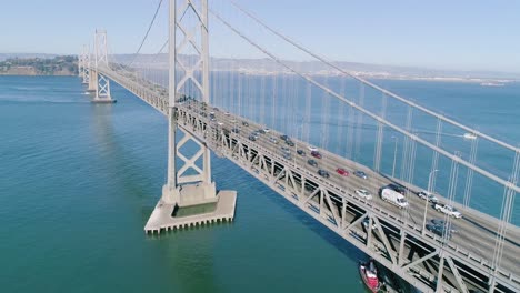 Aerial-Crane-of-Heavy-Traffic-on-Oakland-Bay-Bridge