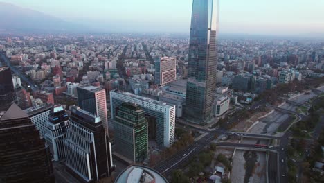 Aerial-establishing-shot-of-downtown-Santiago-surrounding