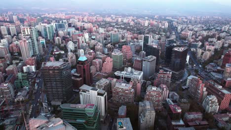 Aerial-dolly-shot-of-the-Financial-Centre-in-downtown-Santiago,-Chile