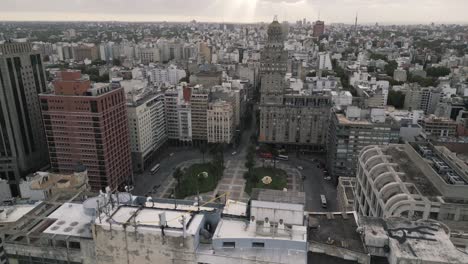 Aerial-Montevideo-downtown-Metropolitan-cathedral-overlooking-Plaza-Independica-square-drone-cityscape