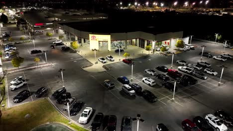 Toyota-car-dealership---nighttime-aerial-flyover