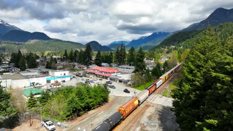 Industrial-Train-Running-On-Railway-In-Hope,-BC,-Canada