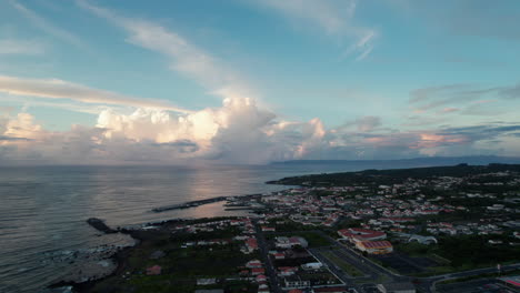 Aerial-view-of-town-on-ocean-coast
