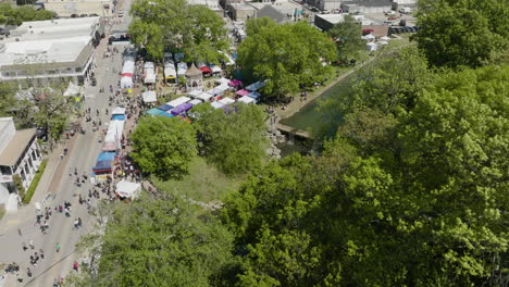 Dogwood-Festival-With-Stalls-And-Booths-In-Siloam-Springs,-Arkansas,USA---aerial-shot