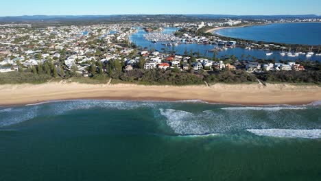 Aerial-View-Of-Kawana-Beach-And-Mooloolah-River-In-Queensland,-Australia