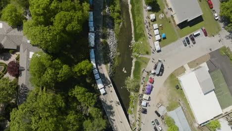 Bird's-Eye-View-Over-Dogwood-Festival-Event-In-Siloam-Springs,-AR,-USA---drone-shot