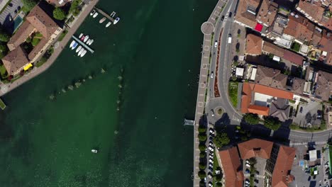 Aerial-Overhead-View-Of-Iseo-Marina-Harbour,-Italy