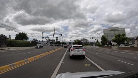 Driving-through-Torrance,-California-on-an-overcast-day---driver-point-of-view-hyper-lapse