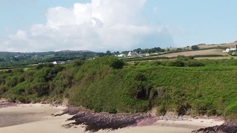 Traeth-Lligwy-Anglesey-aerial-view-descending-to-marine-biology-scientists-examining-sandy-beach