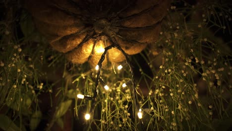 Close-Up-Of-Fairy-Lights-Hanging-From-The-Ceiling-At-Night