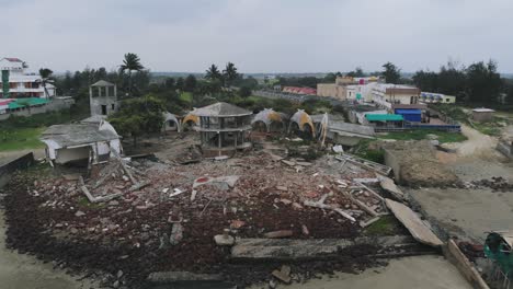Aerial-view-of-broken-hotel-during-cyclone-in-Mandarmani,-India