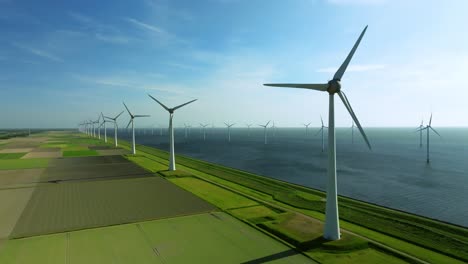 Parque-Eólico-Con-Molinos-De-Viento-Cerca-De-Urk-Generando-Energía-Sostenible-En-Tierra-Y-Mar-En-Países-Bajos