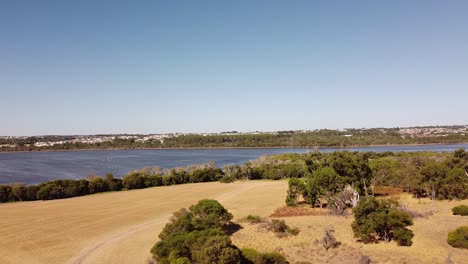 Aerial-view-of-the-blue-waters-of-Lake-Joondalup-and-surrounding-area