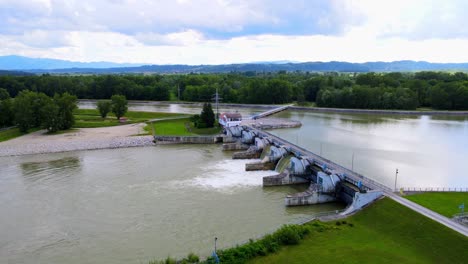 Stunning-aerial-4K-drone-footage-of-Ormož---Varaždin-hydroelectric-water-dam-next-to-the-lake