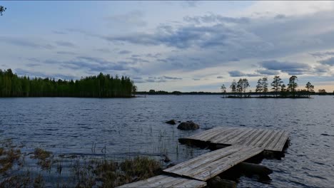 Time-lapse-of-lake-scenery-with-small-wooden-pier