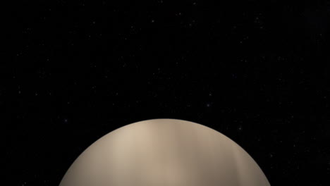 CGI-composite:-flying-over-planet-Venus,-half-lit-with-a-starry-background
